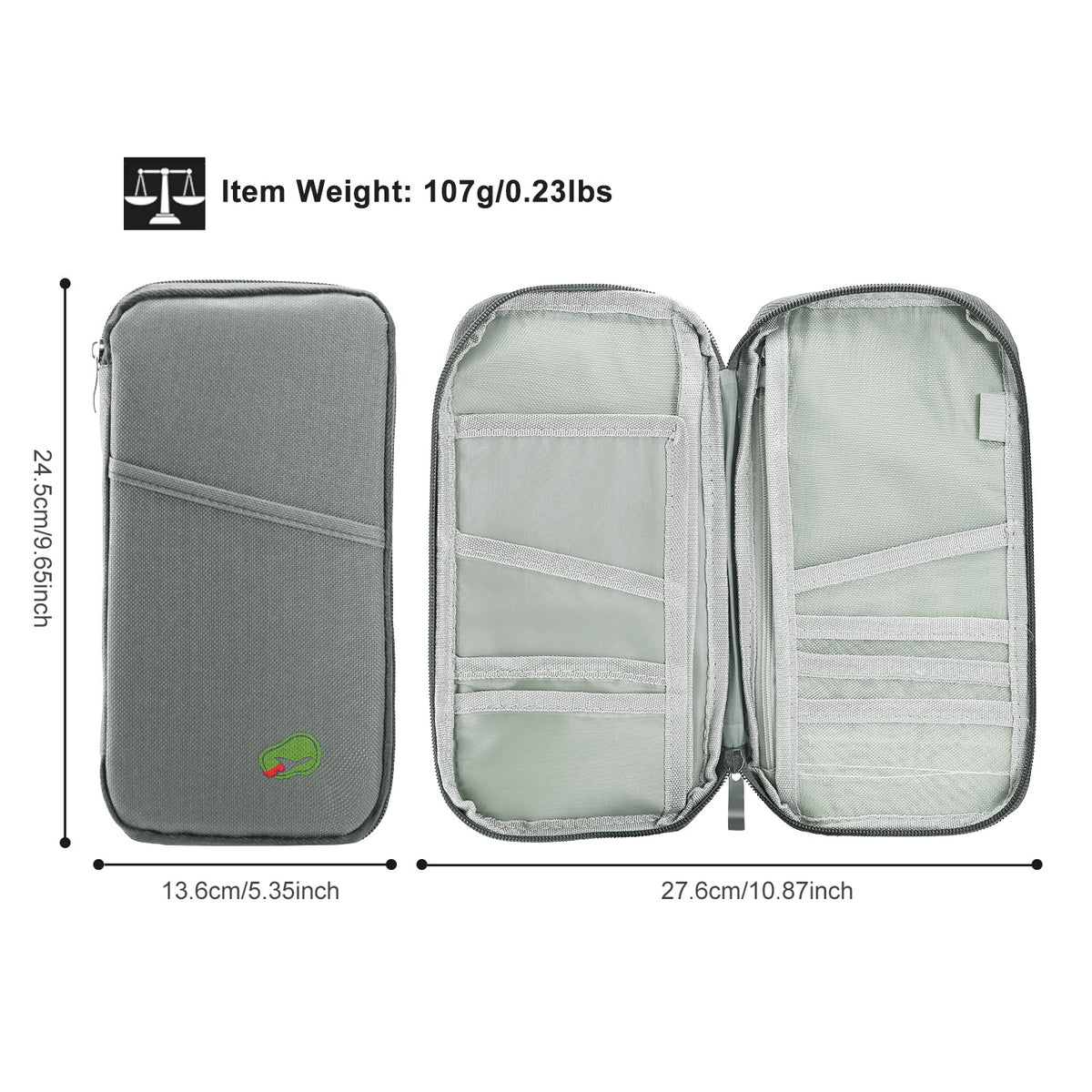 12-Pocket Travel Passport Wallet – Zip Document Organizer