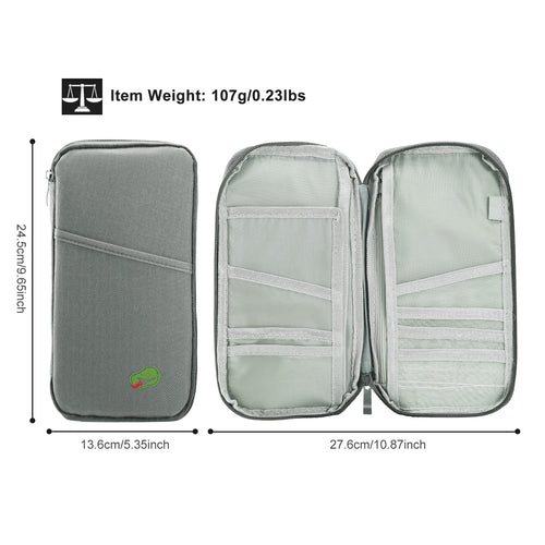 12-Pocket Travel Passport Wallet – Zip Document Organizer