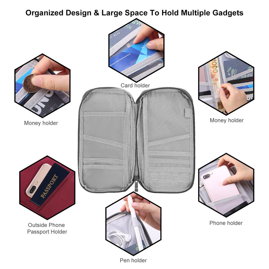 12-Pocket Travel Passport Wallet – Zip Document Organizer
