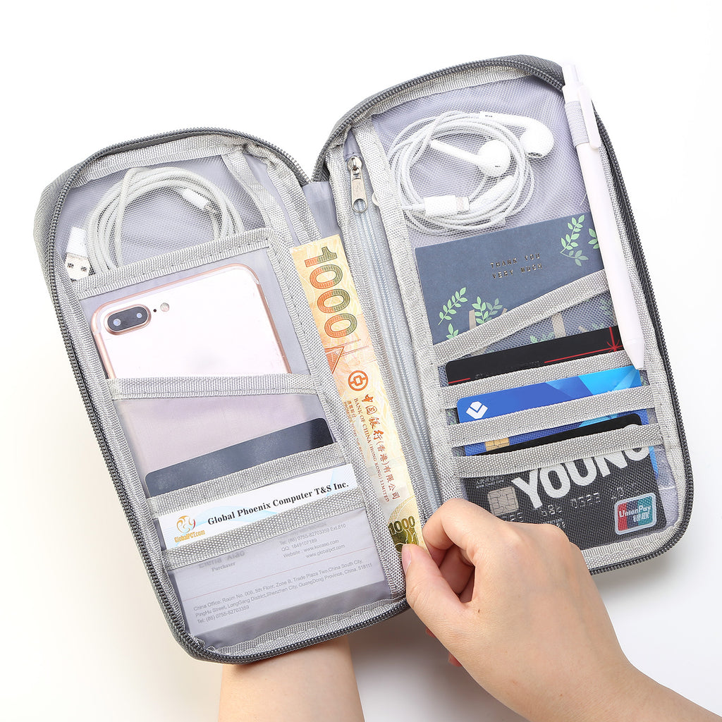 12-Pocket Travel Passport Wallet – Zip Document Organizer
