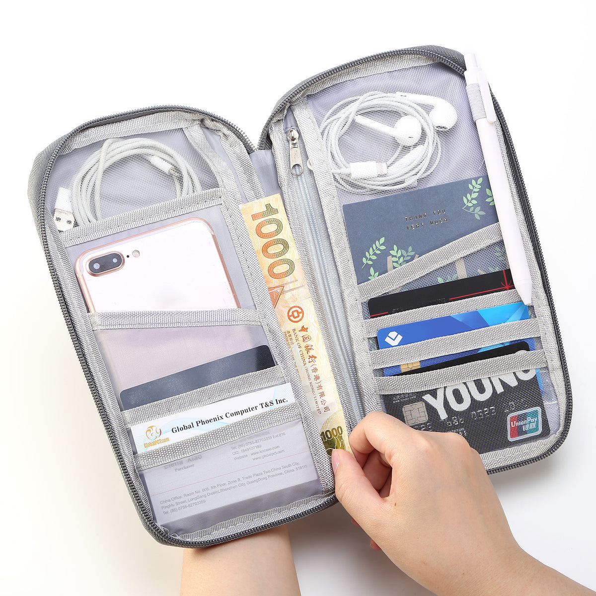 12-Pocket Travel Passport Wallet – Zip Document Organizer