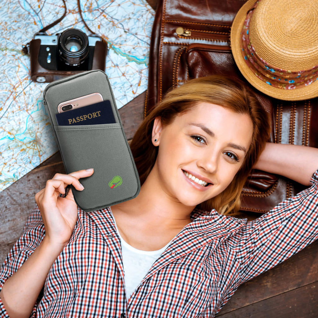 12-Pocket Travel Passport Wallet – Zip Document Organizer
